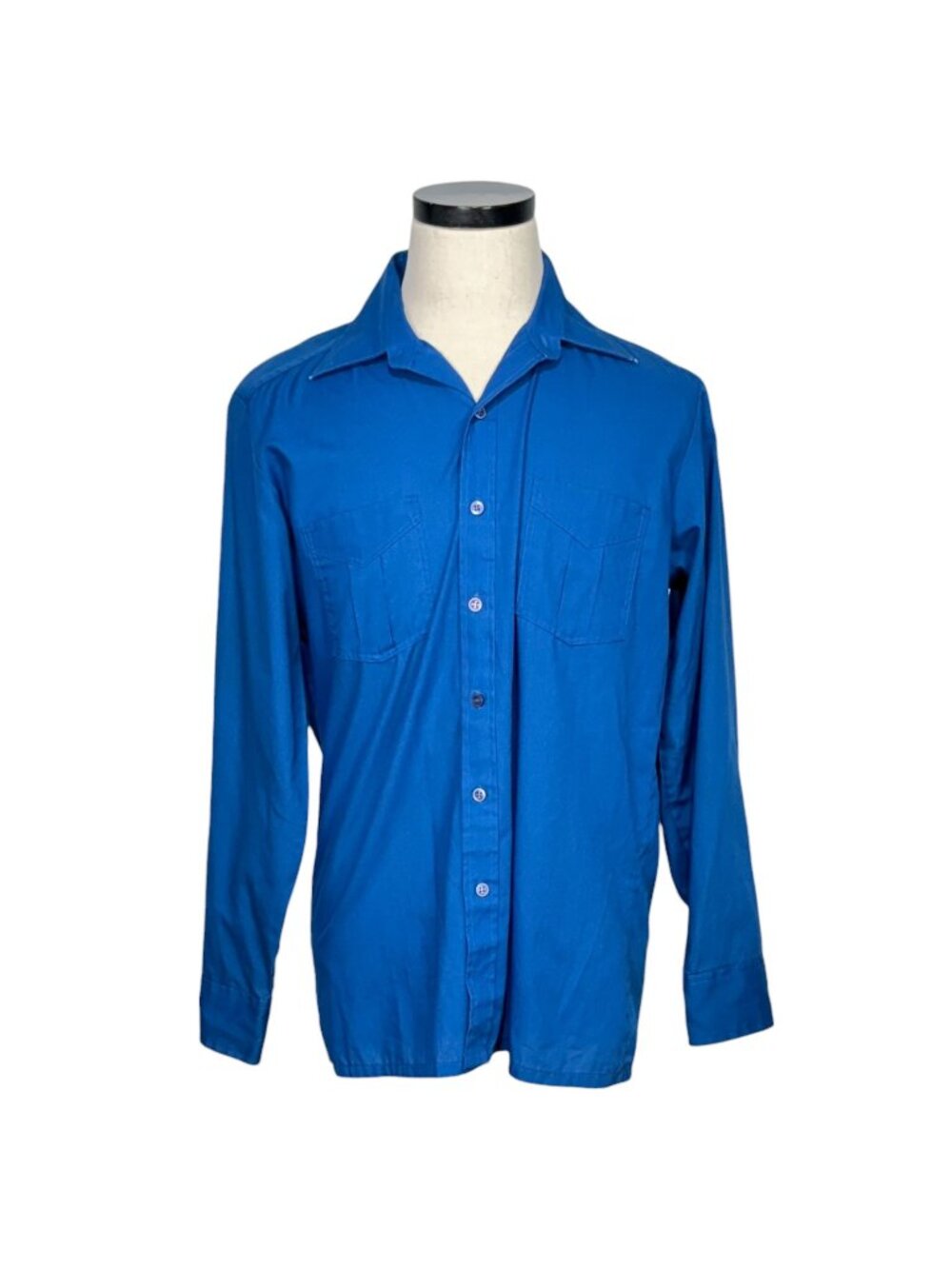 JCPenney Mens Vintage 70s Blue Button-Up Long Sleeve Shirt Medium